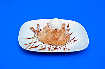 Image showing apple strudel with ice cream