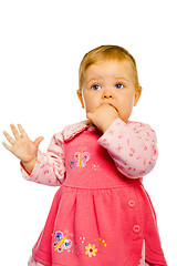 Image showing Beautiful baby girl standing. Studio