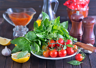 Image showing fresh tomato with basil 