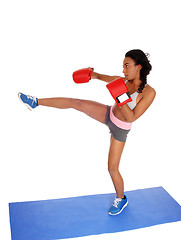 Image showing Boxer woman during boxing exercise.