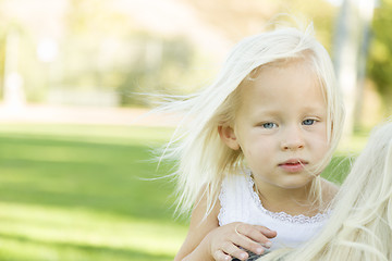 Image showing Meloncholy Portrait of Cute Little Girl Outside