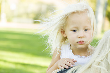 Image showing Meloncholy Portrait of Cute Little Girl Outside