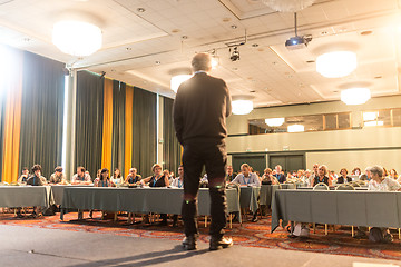 Image showing Speaker giving a talk on scientific conference.