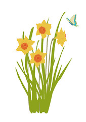 Image showing daffodil plant in bloom with butterfly