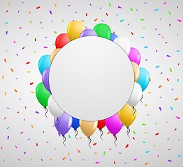 Image showing color balloons and white badge