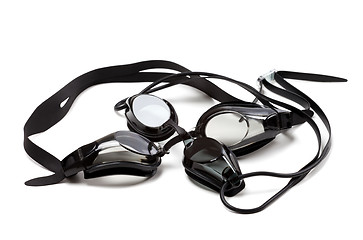 Image showing Two black goggles for swimming on white background