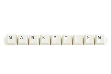 Image showing marketing from scattered keyboard keys on white