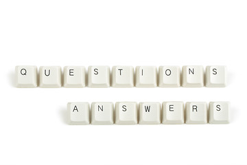 Image showing questions answers from scattered keyboard keys on white