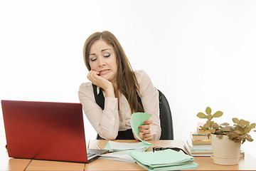 Image showing Teacher with horror looks in a notebook student