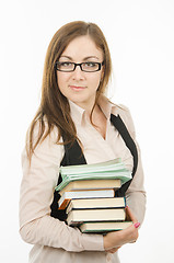 Image showing Teacher with books and notebooks