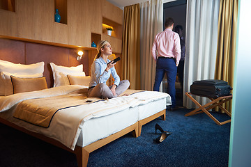 Image showing young couple in modern hotel room