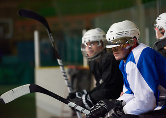 Image showing ice hockey players on bench