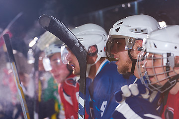 Image showing ice hockey players on bench