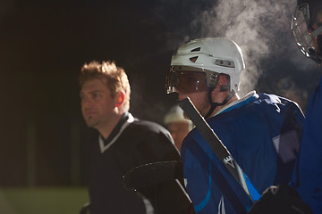 Image showing ice hockey players on bench