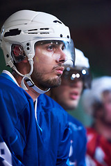 Image showing ice hockey players on bench