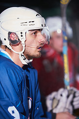 Image showing ice hockey players on bench