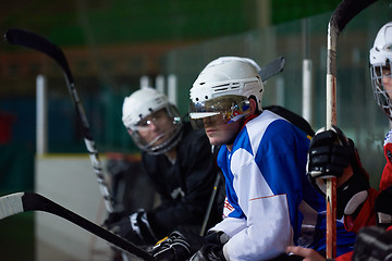 Image showing ice hockey players on bench