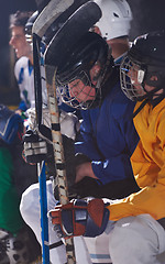 Image showing ice hockey players on bench