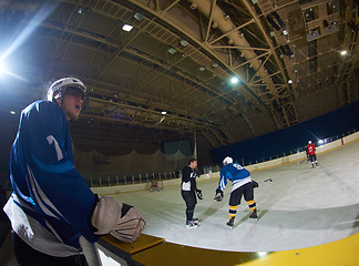 Image showing ice hockey players on bench