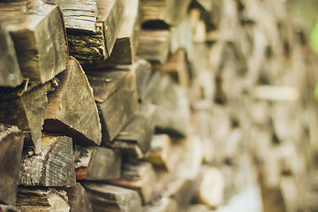 Image showing A stack of firewood close up 