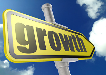 Image showing Yellow road sign with growth word under blue sky