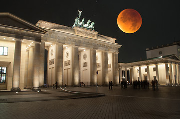 Image showing Brandenburg Gate with Bloody Moon, Berlin, Germany