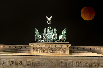 Image showing Brandenburg Gate with Bloody Moon, Berlin, Germany