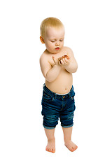 Image showing Curious baby boy. Full length. Studio. isolated