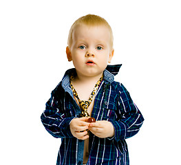 Image showing baby boy in a plaid shirt and a tie. isolated