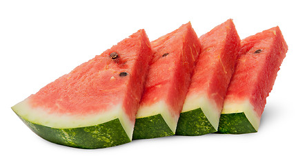 Image showing Several slices of watermelon stacked ladder