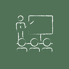 Image showing Business presentation icon drawn in chalk.