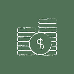 Image showing Dollar coins icon drawn in chalk.