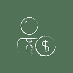 Image showing Man with dollar sign icon drawn in chalk.