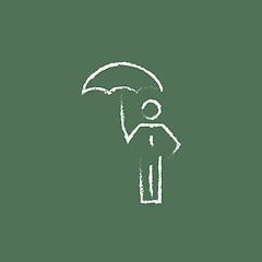 Image showing Businessman with umbrella icon drawn in chalk.