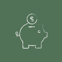 Image showing Piggy bank and dollar coin icon drawn in chalk.