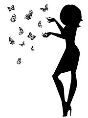 Image showing Woman silhouette with butterflies