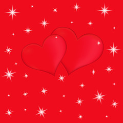 Image showing Two red hearts on a red background with stars