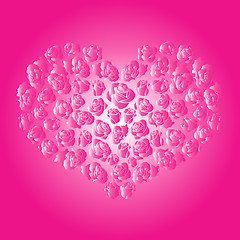 Image showing Heart with pink roses on a pink background