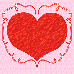 Image showing Heart with red roses on a pink background