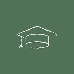 Image showing Graduation cap icon drawn in chalk.