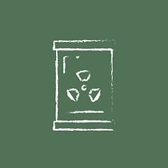 Image showing Barrel with ionizing radiation sign icon drawn in chalk.