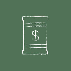 Image showing Barrel with ionizing radiation sign icon drawn in chalk.