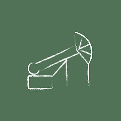 Image showing Pump jack oil crane icon drawn in chalk.