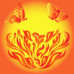 Image showing Butterflies over a fiery flower