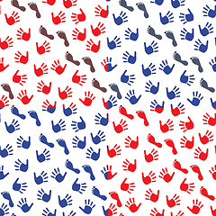Image showing Four seamless pattern with hands and feet imprints