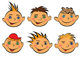 Image showing Set of six funny boys faces