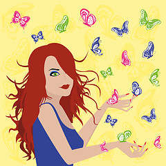 Image showing Woman with butterflies around her