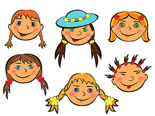 Image showing Set of six funny girls faces