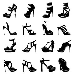 Image showing Sixteen various stylish models of women footwear