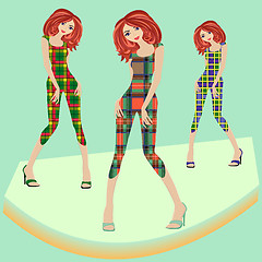 Image showing Fashionable models posing on podium in various checkered dresses